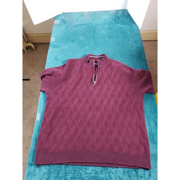 Tommy Bahama Sweater Sz 2XL XXL Mens Red 1/4 Zip Long Sleeve Logo Knit Cotton - Picture 2 of 8